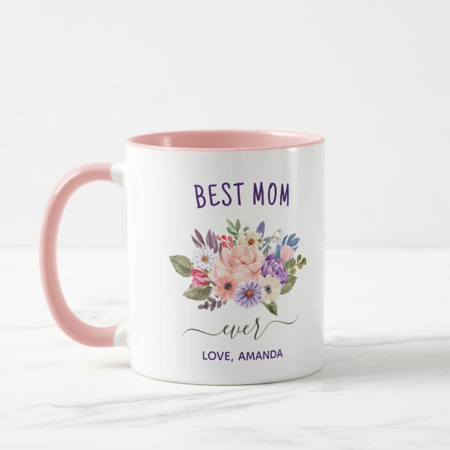 CUSTOMIZABLE Best Mum Ever | Pretty Rustic flowers Mug (Left)