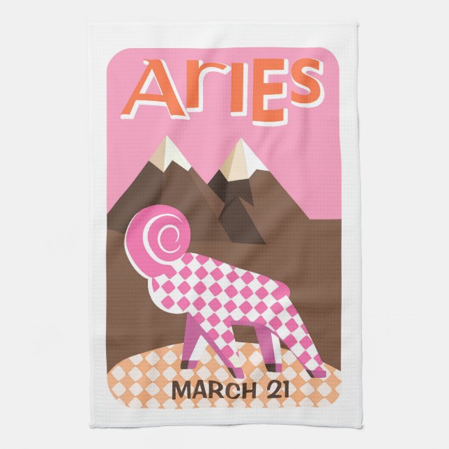Customizable Birthday Aries Zodiac Tea Towel (Vertical)