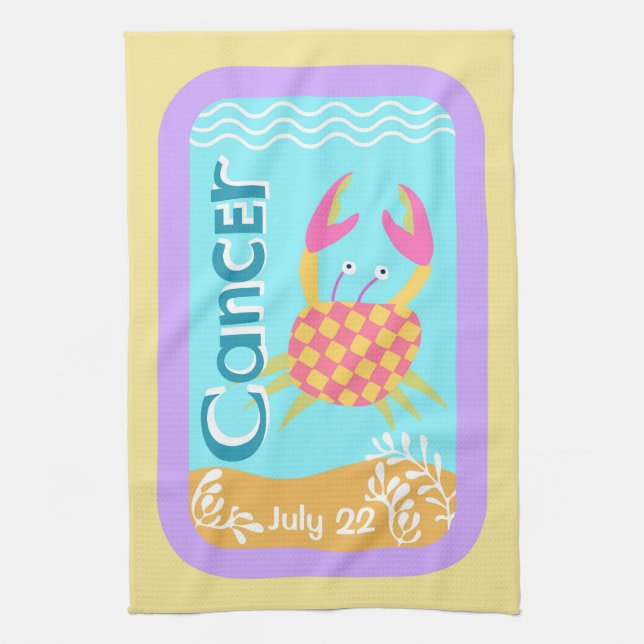 Customizable Birthday Cancer Zodiac Tea Towel (Vertical)