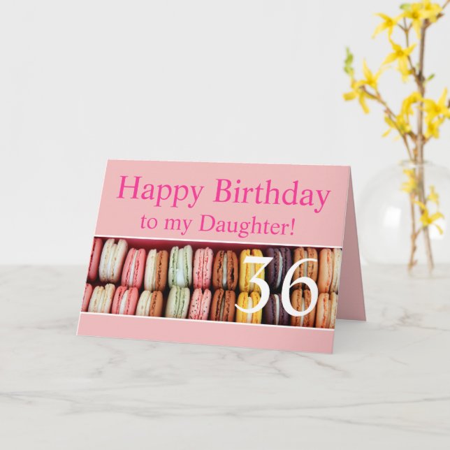 Customizable Birthday French macaron Card (Yellow Flower)