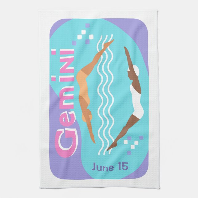 Customizable Birthday Gemini Zodiac Tea Towel (Vertical)
