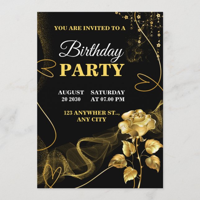 Customizable Birthday Invite elegant birthday card (Front)