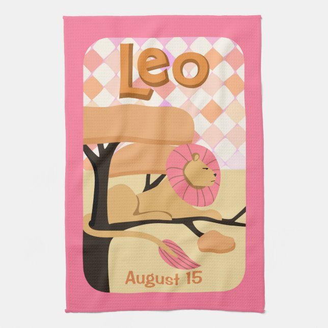 Customizable Birthday Leo Zodiac Tea Towel (Vertical)