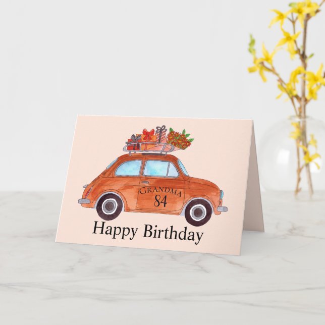 Customizable Birthday Retro Fiat 500 Card (Yellow Flower)