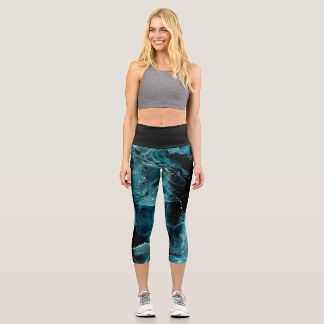 Customizable Black and Blue High Waisted Capris (Front)