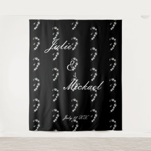 Customizable black and white heart wedding backdro tapestry