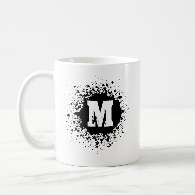 Customizable Black Ink Spot Double Monogram Mug (Left)