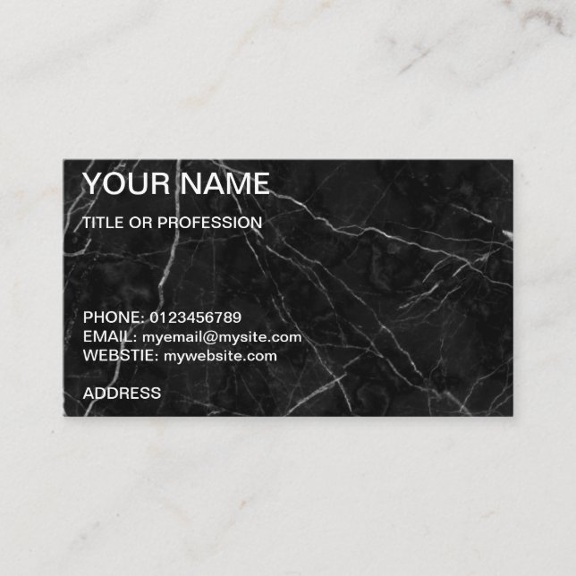 Customizable black marble business card (Front)
