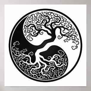 Customizable Black Tree of Life Yin Yang Poster