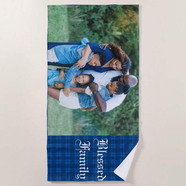 Customizable Blessed Family Photo  Beach Towel (Front)