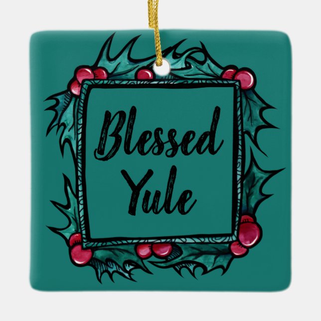 Customizable Blessed Yule Ceramic Ornament (Front)