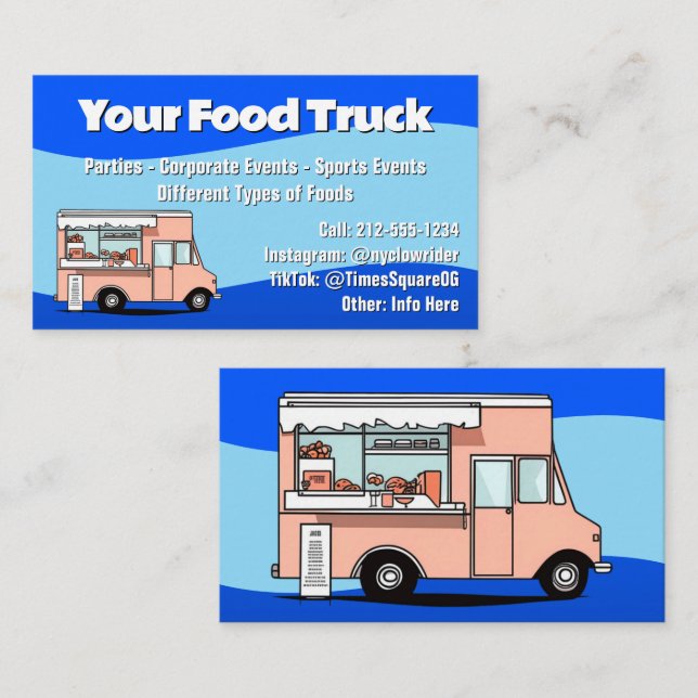CUSTOMIZABLE Blue Food Truck Business Card (Front/Back)