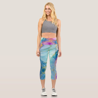 Customizable Blue Purple Gold High Waisted Capris