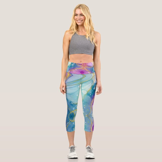 Customizable Blue Purple Gold High Waisted Capris (Front)