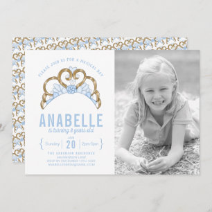 Customizable Blue Tiara Photo Birthday Invitation