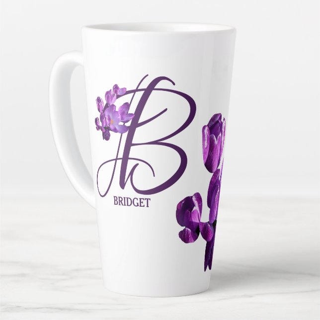 Customizable Bridget name purple flowers boho girl Latte Mug (Left Angle)