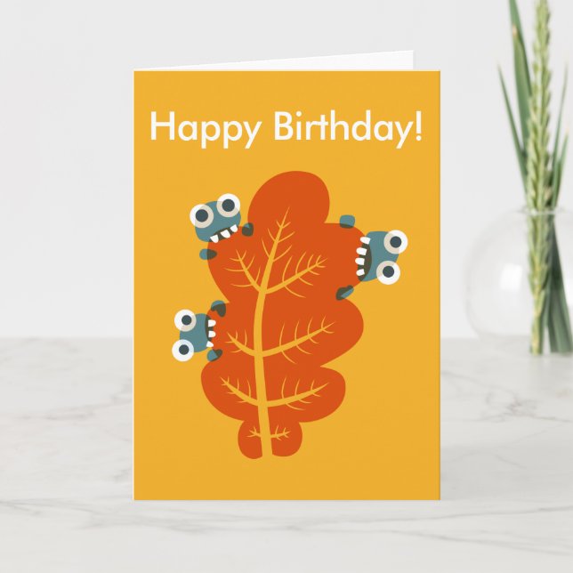Customizable Bugs Bite Autumn Leaf Birthday Card (Front)