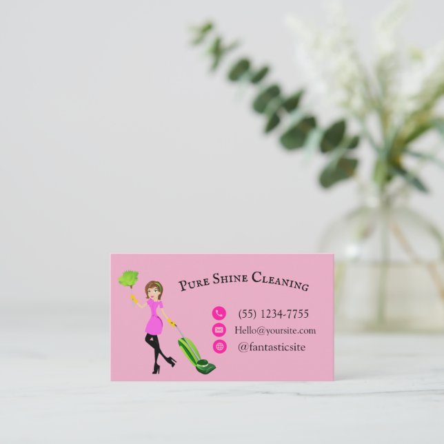 "Customizable Business Card - Pure Shine Cleaning" (Standing Front)