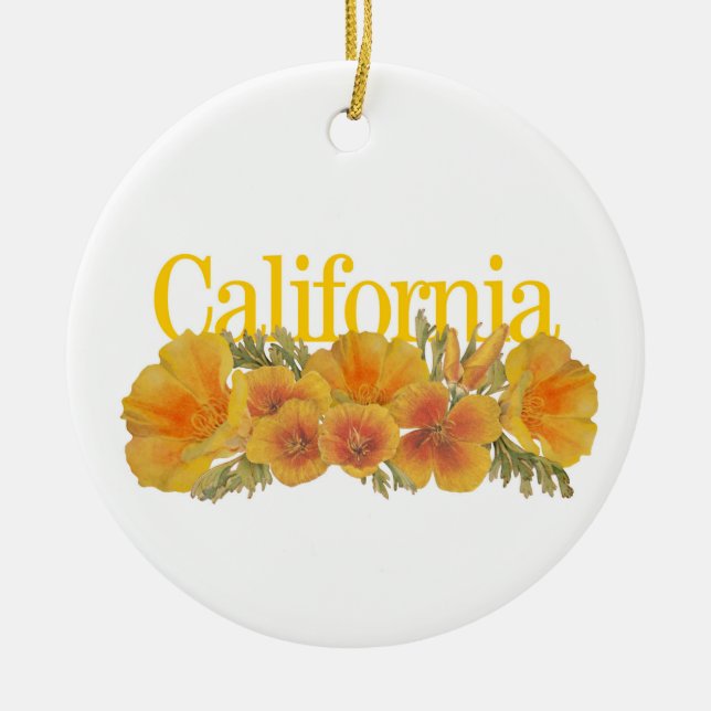 Customizable California Ornament with Poppies (Front)