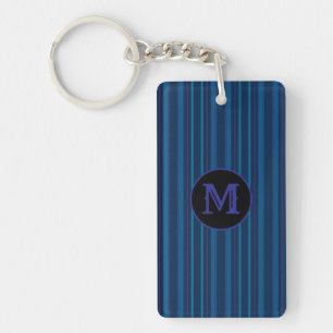 Customizable Capital Initial Blue Stripes Keychain