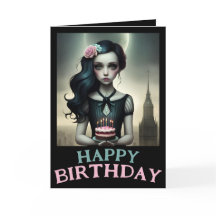 customizable card sweet girl with birthday cake