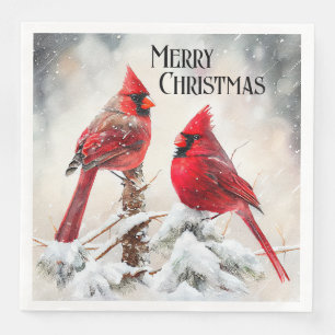 Customizable Cardinals in Winter Scene Christmas Napkin