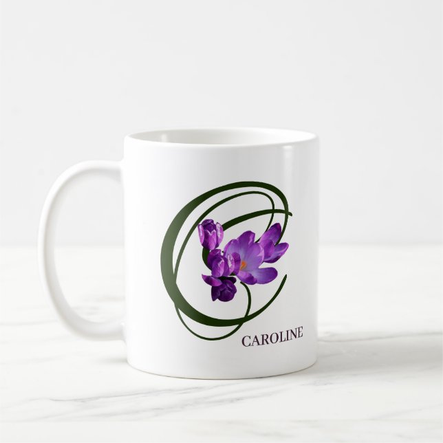 Customizable Caroline name purple flowers trendy  Coffee Mug (Left)