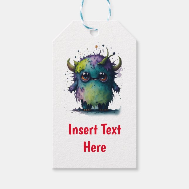 Customizable Cartoon Monster Design Gift Tags (Front)