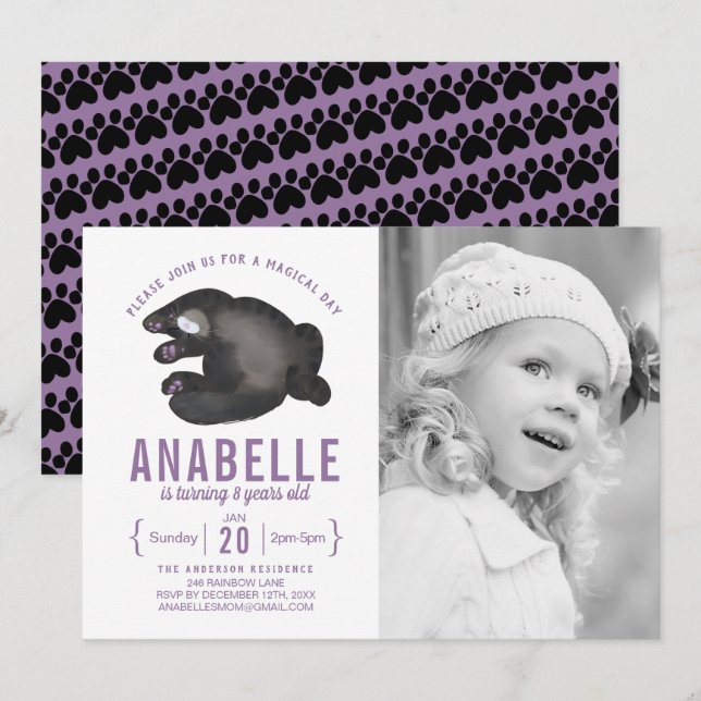Customizable Cat Themed Photo Birthday Invitation (Front/Back)