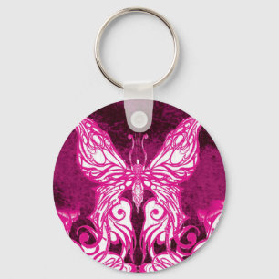 Customizable Celtic/Tribal Pink Butterfly Key Ring