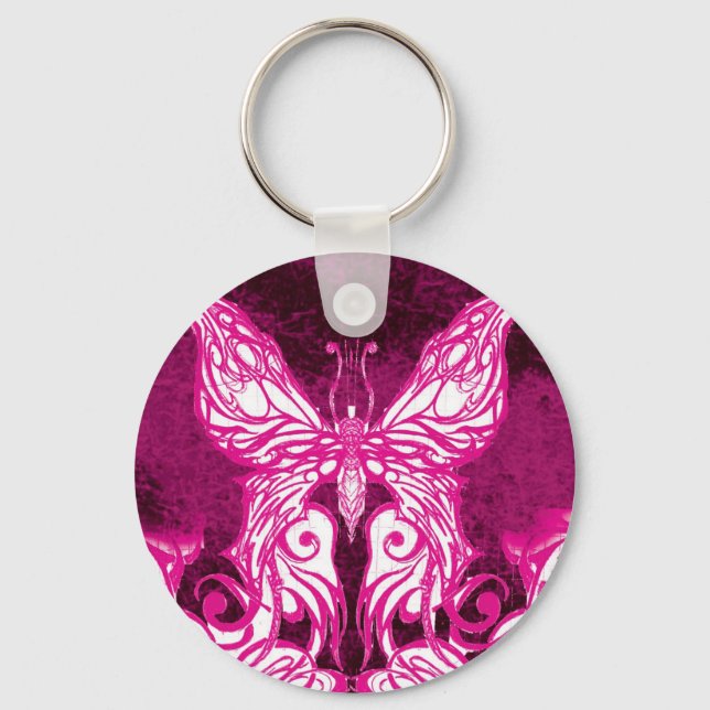 Customizable Celtic/Tribal Pink Butterfly Key Ring (Front)