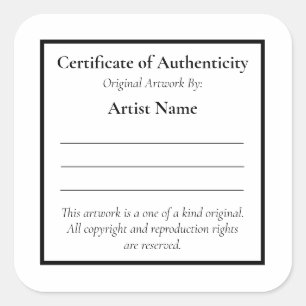 Customizable Certificate of Authenticity Square Sticker