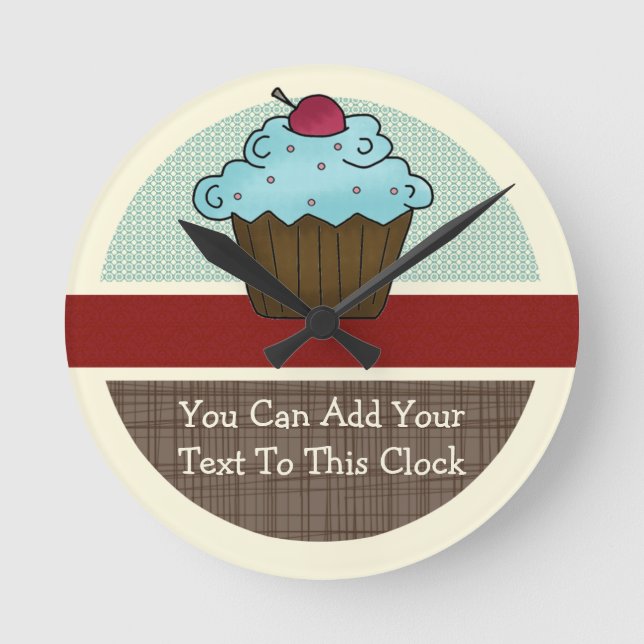 Customizable Cherry Cupcake v2 Round Clock (Front)