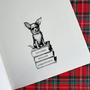 Customizable Chihuahua Bookplate Rubber Stamp