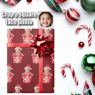 Customizable Children's Face Photo Red Christmas Wrapping Paper