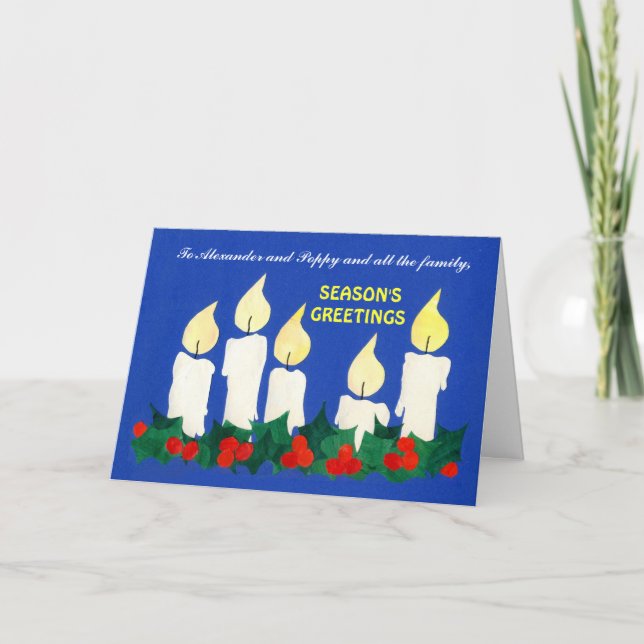 Customizable Christmas Card - Candles and Holly (Front)