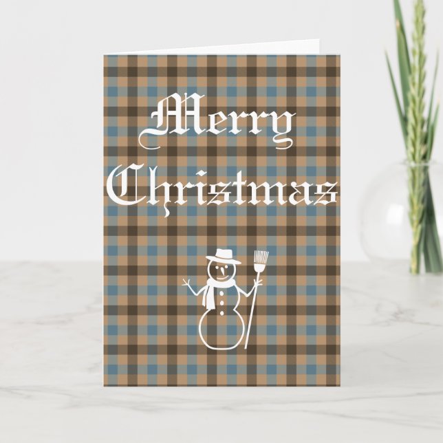 Customizable Christmas Scottish Tartan snowman Holiday Card (Front)