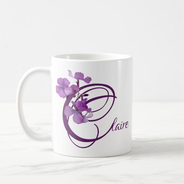 Customizable Claire name pretty purple floral cute Coffee Mug (Left)