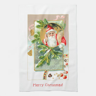 Customizable Colorful Santa with Treats Tea Towel