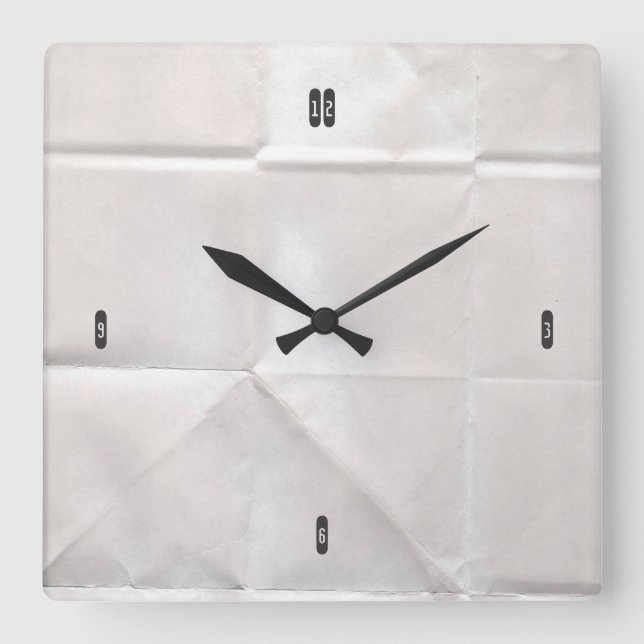 Customizable Crumpled Brown Paper Square Wall Clock (Front)