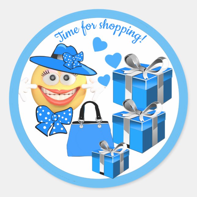 Customizable Cute Fashion Emoji with Shopping Classic Round Sticker (Front)