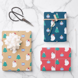 Customizable Cute Ragdoll Cat Christmas Wrapping Paper Sheet