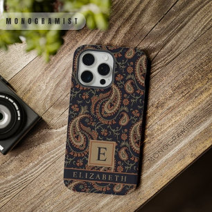 Customizable Dark Blue Beige Paisley Pattern iPhone 15 Pro Max Case
