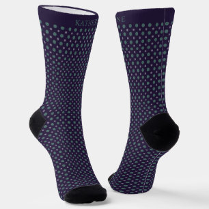 Customizable Dark Navy Blue Green Polka Dot Design Socks