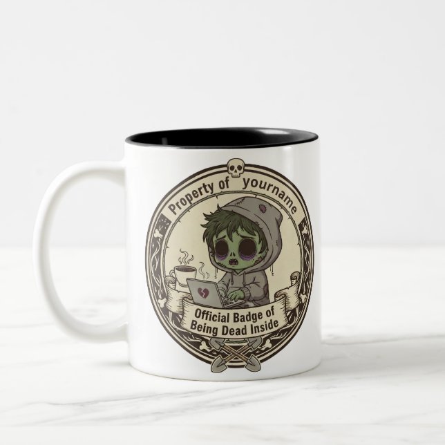 Customizable Dead Inside Badge T-Shirt Two-Tone Coffee Mug (Left)