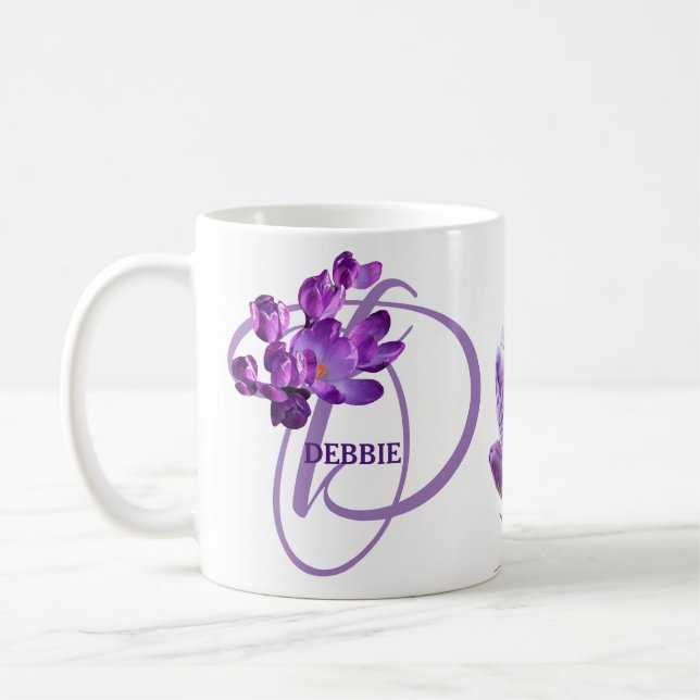Customizable Debbie name purple crocus floral Coffee Mug (Left)