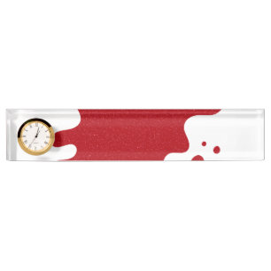 Customizable Desk Clock Nameplate – Red Noise