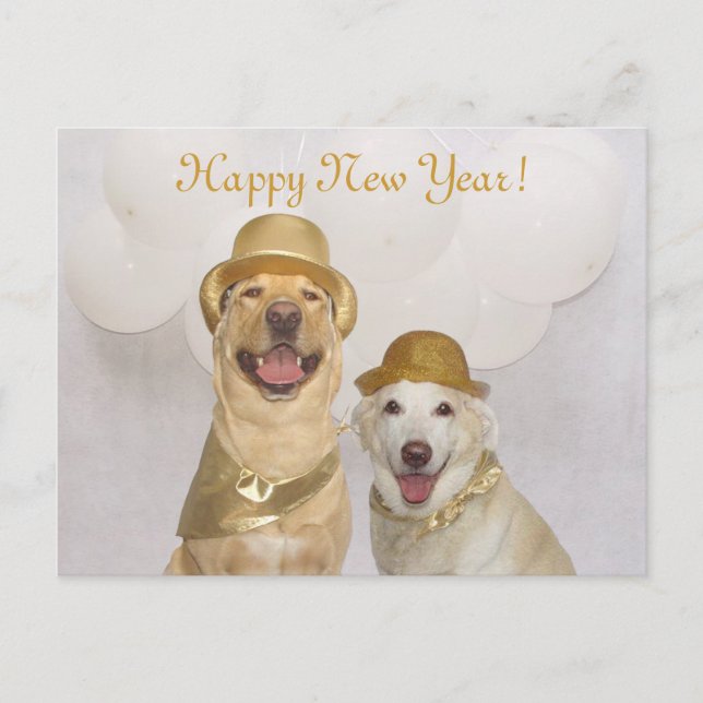 Customizable Dog/Lab Happy New Year Holiday Postcard (Front)