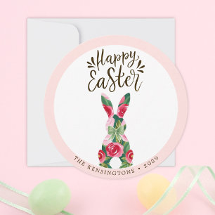 Customizable Easter Bunny Floral Greeting Card