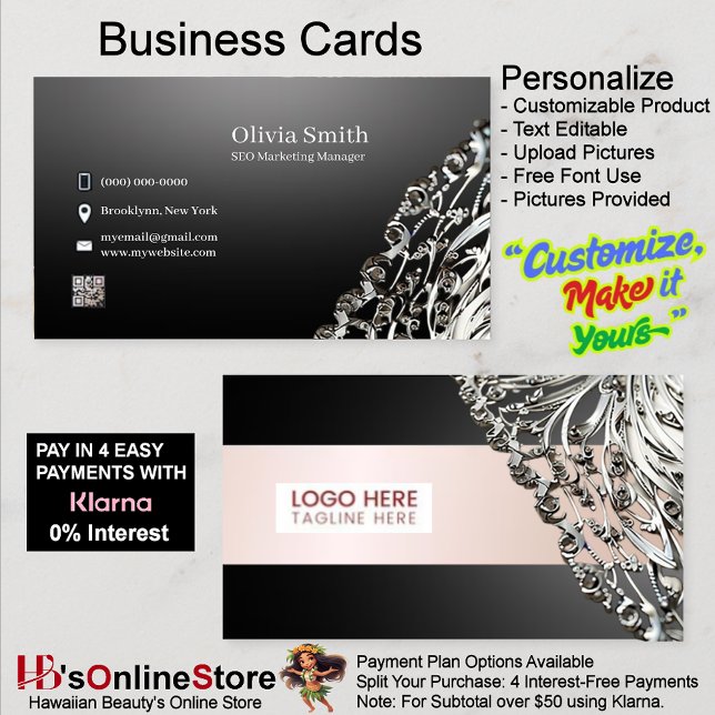 Customizable Editable Elegant Black Business Cards (Customizable Editable Elegant Black Business Cards.)